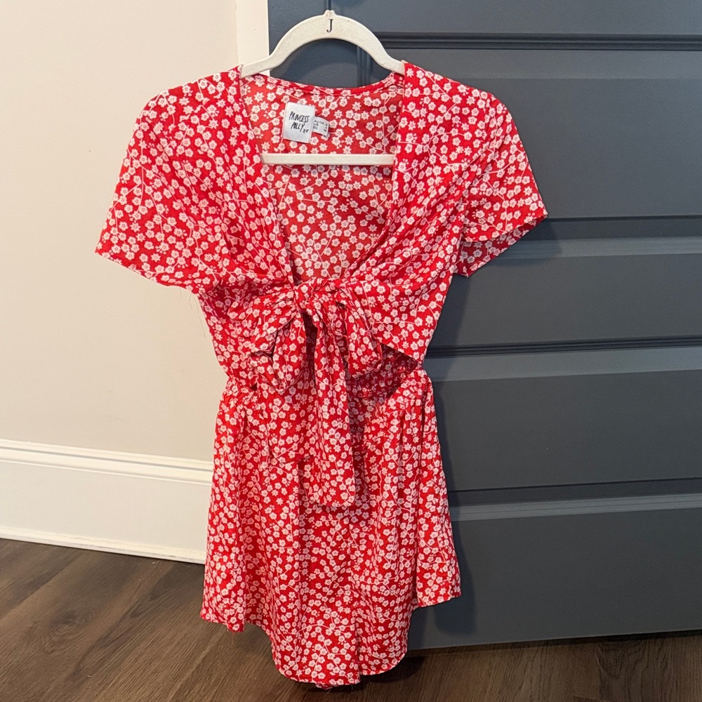Princess Polly Red Floral Tie- Front Romper